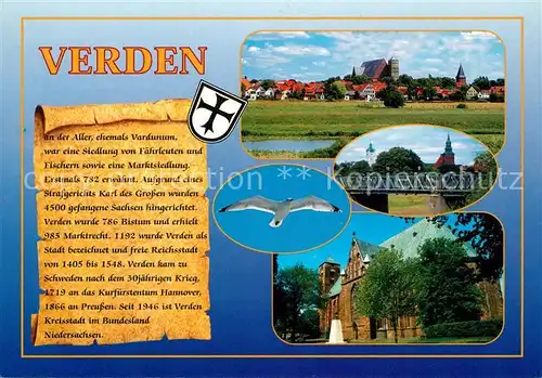 AK / Ansichtskarte Verden_Aller Panorama Bruecke Moewe Kirche Chronik Verden_Aller