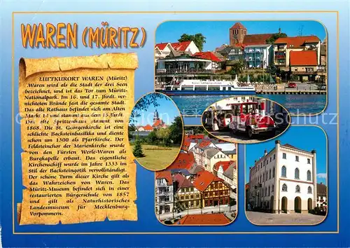 AK / Ansichtskarte Waren_Mueritz Teilansichten Luftkurort Mecklenburgische Seenplatte Chronik Waren Mueritz