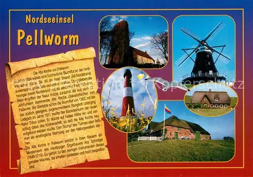 AK / Ansichtskarte Pellworm Kirche Windmuehle Leuchtturm Reetdachhaeuser Chronik Pellworm