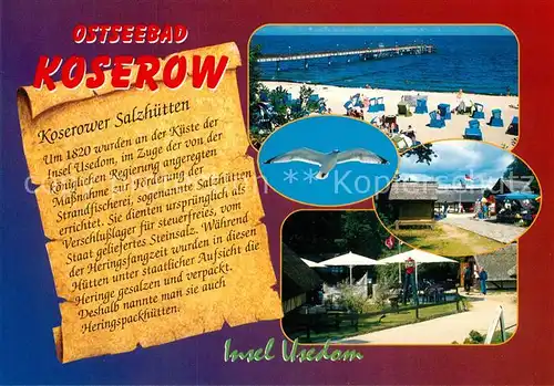 AK / Ansichtskarte Koserow_Ostseebad_Usedom Strand Moewe Feriendorf Chronik Koserow_Ostseebad_Usedom
