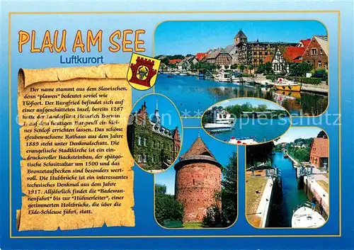 AK / Ansichtskarte Plau_See Partie an der Elde Altstadt Turm Kanal Chronik Plau_See