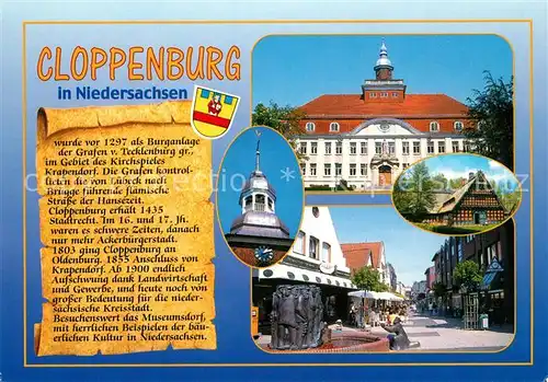 AK / Ansichtskarte Cloppenburg Schloss Bauernhof Fussgaengerzone Brunnen Chronik Cloppenburg