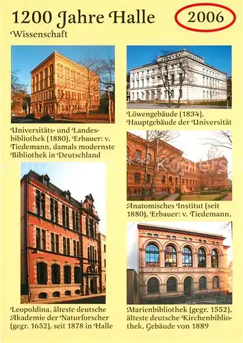 AK / Ansichtskarte Halle_Saale Bibliothek Loewengebaeude Anatomisches Institut Leopoldina Akademie Kirchenbibliothek Jubilaeum 1200 Jahre Halle_Saale