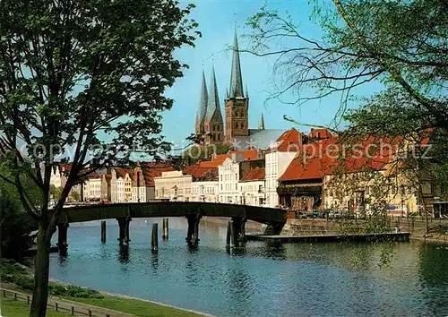 AK / Ansichtskarte Luebeck Malerwinkel Partie an der Trave Bruecke Kirche Luebeck