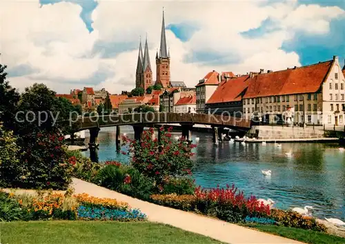AK / Ansichtskarte Luebeck Blick vom Malerwinkel Uferpromenade Trave Bruecke Kirche Luebeck