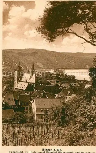AK / Ansichtskarte Bingen_Rhein mit Bahnhof Bingerbrueck und Maeuseturm Bingen Rhein