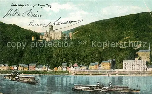 AK / Ansichtskarte Stolzenfels mit Capellen Rheinpartie Stolzenfels