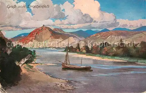 AK / Ansichtskarte Koenigswinter Rheinpartie mit Ruine Drachenfels Kuenstlerkarte Koenigswinter