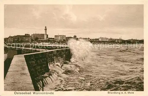 AK / Ansichtskarte Warnemuende_Ostseebad Brandung an der Mole Warnemuende_Ostseebad