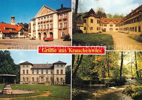 AK / Ansichtskarte Krauchenwies Stadtmitte Schloss Landhaus Waldpartie Fluss Krauchenwies