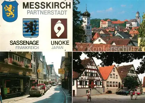 AK / Ansichtskarte Messkirch Ortsansicht mit Kirche Innenstadt Fachwerkhaeuser Messkirch