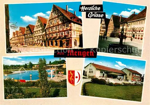 AK / Ansichtskarte Mengen_Wuerttemberg Hauptstrasse Brunnen Innenstadt Freibad Bahnhof Mengen Wuerttemberg