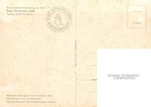 AK / Ansichtskarte Klingenberg_Main Burg Terrassen Cafe Ausflugsziel Blick ins Maintal Odenwald Klingenberg Main