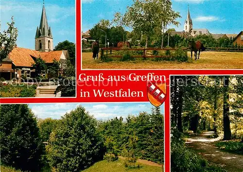 AK / Ansichtskarte Greffen Kirche Pferdekoppfel Waldpartie Landschaft Greffen