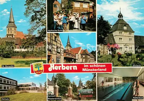 AK / Ansichtskarte Herbern St Benedikt Kirche Altstadt Uhrturm Hallenbad Schloss Westerwinkel Schule Herbern