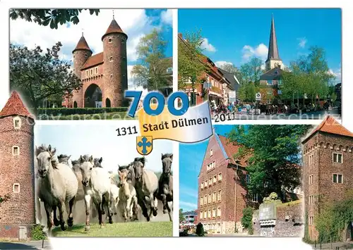 AK / Ansichtskarte Duelmen Luedinghauser Tor Wildpferde Eichengruenplatz Rathaus Lorekenturm Nonnenturm Duelmen