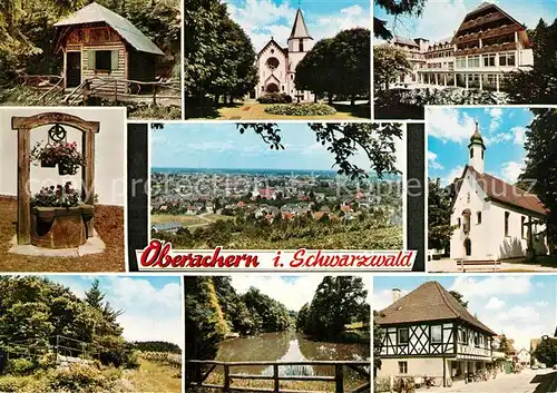 AK / Ansichtskarte Oberachern Teilansichten Kirche Fachwerkhaus Alter Brunnen Landschaftspanorama Oberachern