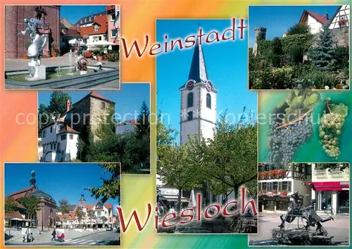 AK / Ansichtskarte Wiesloch Motive Innenstadt Brunnen Kirche Stadtmauer Weintrauben Wiesloch