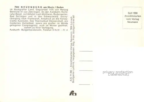 AK / Ansichtskarte Neuenburg_Rhein Markgraefler Land Schwarzwald Fliegeraufnahme Neuenburg Rhein