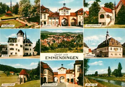 AK / Ansichtskarte Emmendingen Stadtgarten Stadttor Lenzhaeuschen Schloss Rathaus Lammstrasse Partie an der Elz Tennenbach Kapelle Emmendingen