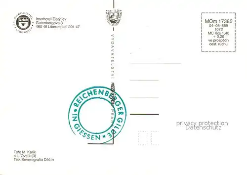 AK / Ansichtskarte Liberec Interhotel Zlaty lev Restaurant Bar Liberec