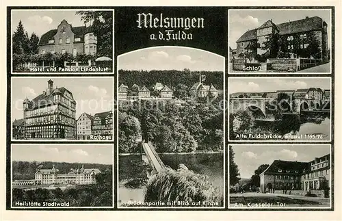 AK / Ansichtskarte Melsungen_Fulda Hotel Pension Lindenlust Schloss Rathaus Heilstaette Stadtwald  Melsungen Fulda