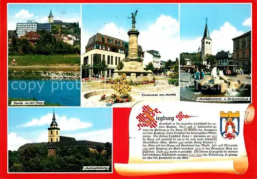 AK / Ansichtskarte Siegburg Panorama Sieg Ehrenmal Markt Marktbrunnen Servatius Chronik Siegburg