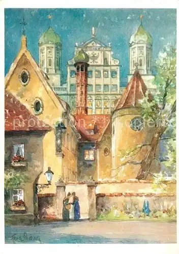 AK / Ansichtskarte Augsburg Rathaus mit Kloster Maria Stein Aquarell Augsburg