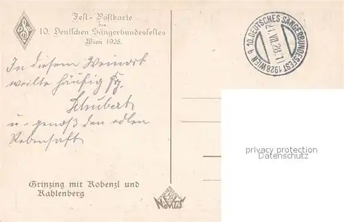AK / Ansichtskarte Wien Fest Postkarte des Dt Saengerbundesfestes 1928 Wien