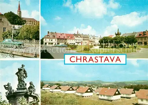 AK / Ansichtskarte Chrastava Blick zur Kirche Statuen Platz Siedlung Chrastava