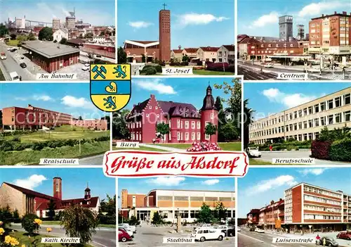 AK / Ansichtskarte Alsdorf_Aachen Bahnhof Kirche Centrum Schule Burg Stadtbad Strassenpartie Alsdorf Aachen