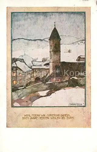 AK / Ansichtskarte Bozen_Gries Das Heimatdorf in der Christnacht Kuenstlerkarte Bozen Gries