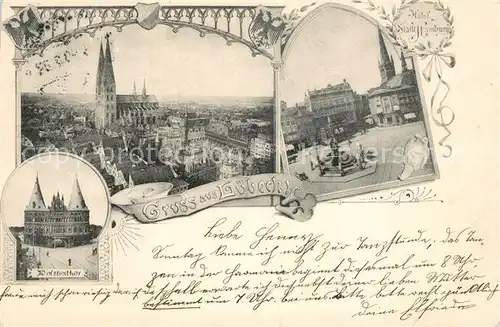 AK / Ansichtskarte Luebeck Kirche Marktplatz Hotel Stadt Hamburg Holstenthor Luebeck