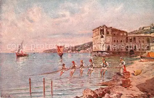 AK / Ansichtskarte Napoli_Neapel Posillpo con Palazzo Donna Anna Kuenstlerkarte Napoli Neapel