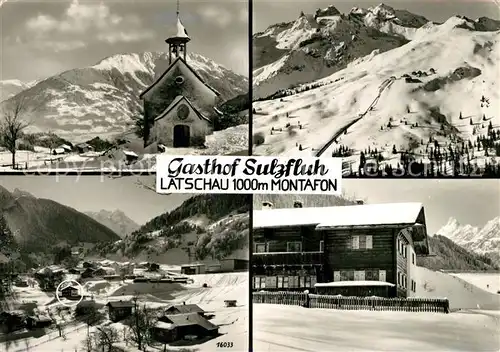 AK / Ansichtskarte Latschau_Tschagguns Gasthof Sulzfluh Kirche Winterpanorama Montafon Alpen Latschau Tschagguns