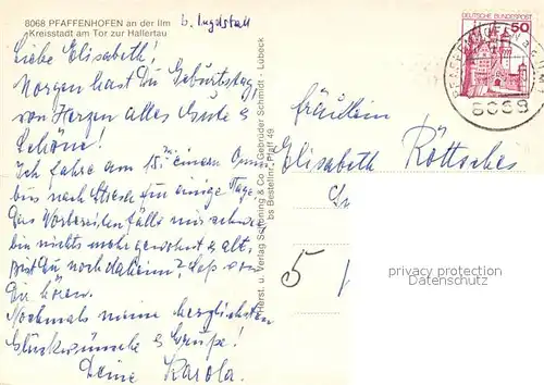 AK / Ansichtskarte Pfaffenhofen_Ilm Hauptplatz Kirche Markt Brunnen Tor zur Hallertau Pfaffenhofen Ilm