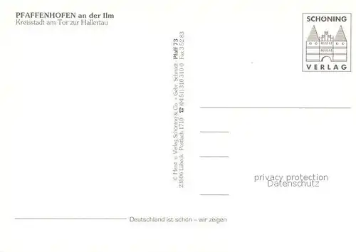 AK / Ansichtskarte Pfaffenhofen_Ilm Tor zur Hallertau Hauptplatz Turm Kirche Maibaum Rathaus Schule Brunnen Wappen Pfaffenhofen Ilm