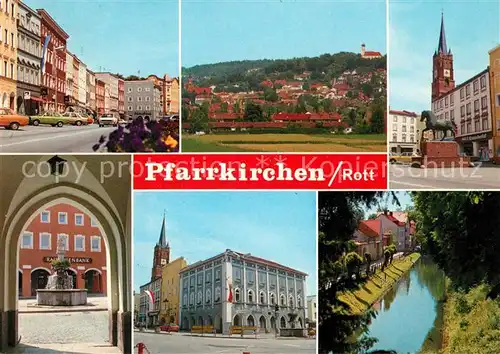 AK / Ansichtskarte Pfarrkirchen_Inn Teilansichten Innenstadt Brunnen Gebaeude Kanal Kirche Pfarrkirchen Inn