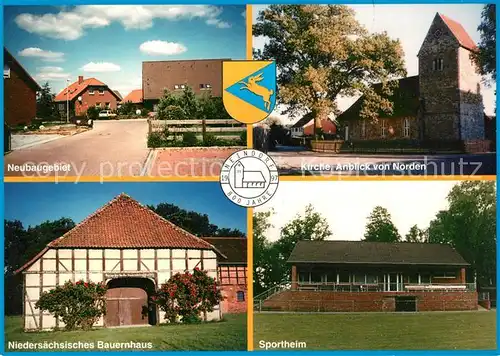 AK / Ansichtskarte Neindorf_Helmstedt 800 Jahre Jubilaeum Neubaugebiet Kirche Niedersaechsisches Bauernhaus Sportheim Neindorf_Helmstedt