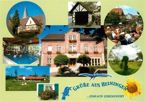 AK / Ansichtskarte Heiningen_Goeppingen Kirche Rathaus Fest Hallenbad Landschaftspanorama Heiningen Goeppingen