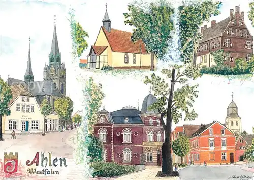 AK / Ansichtskarte Ahlen_Westfalen Sehenswuerdigkeiten der Stadt Beckumer Briefmarken und Muenzsammlerfreunde e.V. Kuenstlerkarte Ahlen_Westfalen