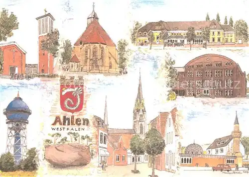 AK / Ansichtskarte Ahlen_Westfalen Sehenswuerdigkeiten der Stadt Beckumer Briefmarken und Muenzsammlerfreunde e.V. Kuenstlerkarte Ahlen_Westfalen