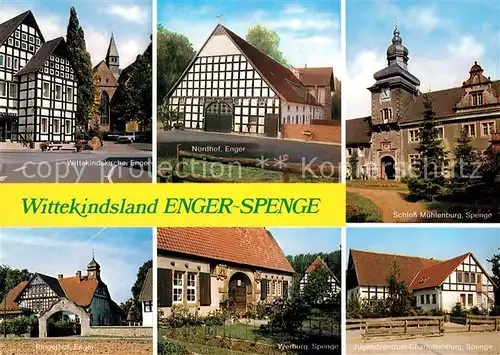 AK / Ansichtskarte Enger Wittekindskirche Fachwerkhaus Nordhof Ringsthof Spenge Schloss Muehlenburg Werburg Jugendzentrum Charlottenburg Wittekindsland Enger