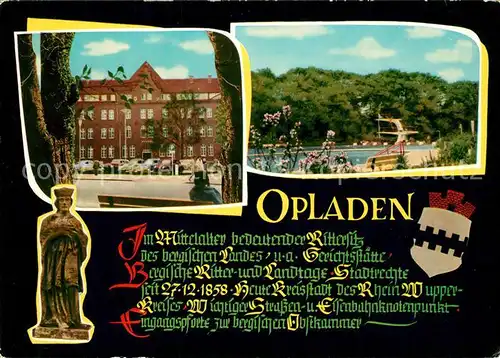 AK / Ansichtskarte Opladen Rathaus Freibad Statue Denkmal Wappen Opladen