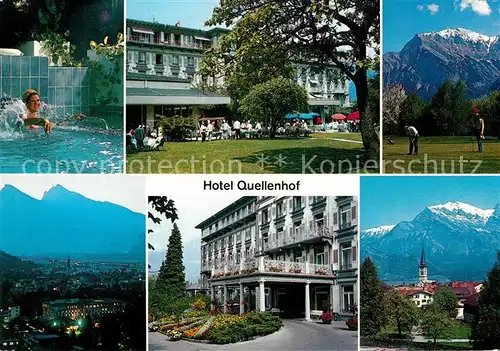 AK / Ansichtskarte Bad_Ragaz Hotel Quellenhof Restaurant Terrasse Golfplatz Alpenpanorama Bad_Ragaz