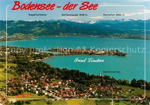 AK / Ansichtskarte Lindau_Bodensee Halbinsel Bad Schachen Alpenkette Fliegeraufnahme Lindau Bodensee