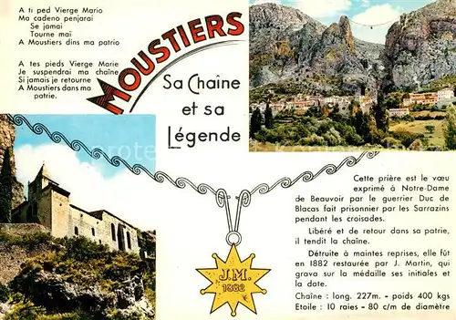 AK / Ansichtskarte Moustiers Sainte Marie Sa Chaine et sa Legende Eglise Montagne Moustiers Sainte Marie