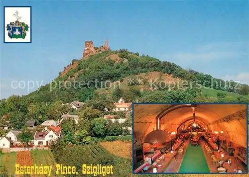 AK / Ansichtskarte Szigliget Esterhazy Pince Restaurant Weinmuseum Ortsansicht mit Burgruine Szigliget