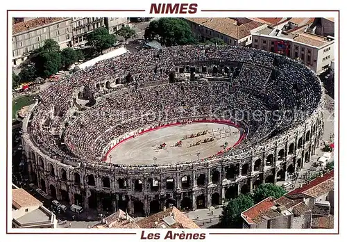 AK / Ansichtskarte Nimes Les Arenes vue aerienne Nimes