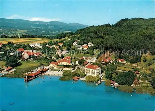 AK / Ansichtskarte Egg_Faakersee Strand Pension E. und A. Sixthofer Fliegeraufnahme Egg_Faakersee